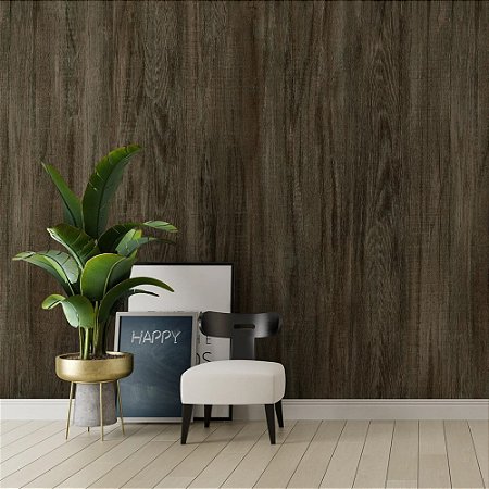 Papel De Parede Vinílico Lavável Rústico Marrom Escuro 10m