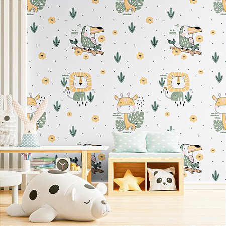 Papel De Parede Texturizado Selva Safari Zebra Leão Tigre