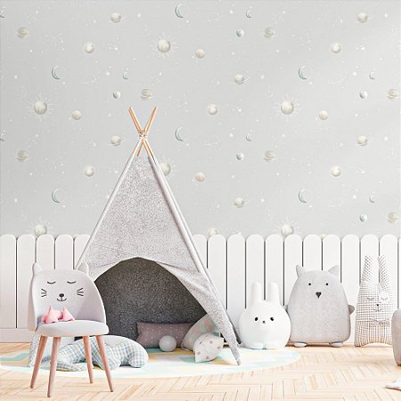 Papel De Parede Infantil Textura Planeta Lua Sol Sistema Solar