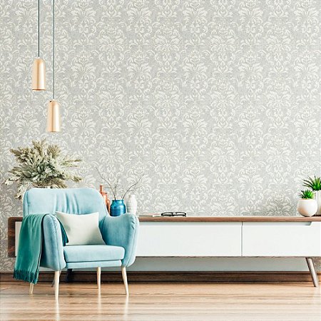 Papel De Parede Importado Vinílico Lavável Arabesco Aquamarine