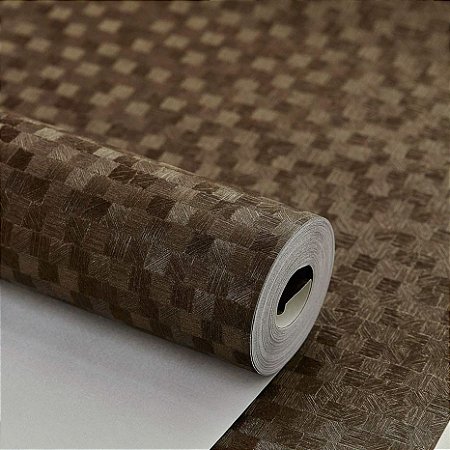 Papel De Parede Importado Quadriculado Marrom Escuro