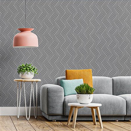 Papel De Parede Importado Famous Scence Linhas Cinza Com Prata