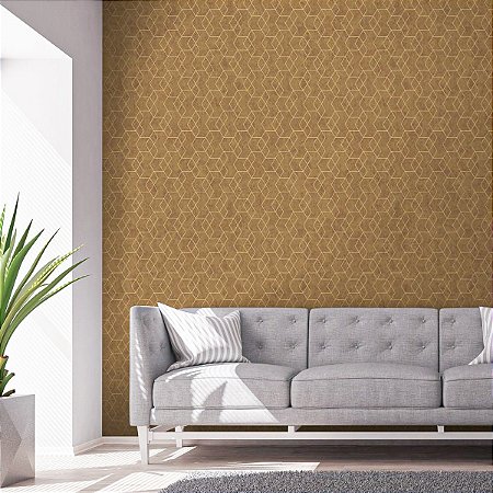 Papel De Parede Tnt Importado Geométrico Dourado 0.53x9.50m