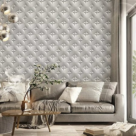 Papel Parede Vinílico Texturizado 3d Cinza Prata Geométrico