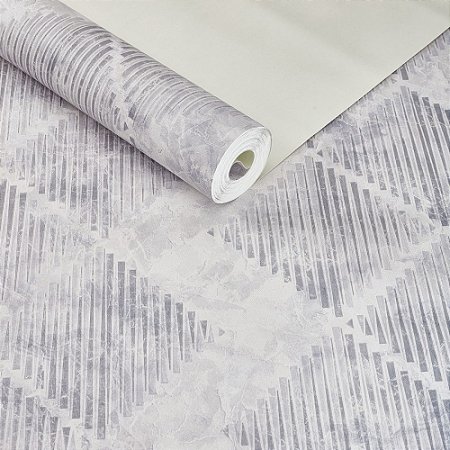 Papel De Parede Vinílico Geométrico Cinza Texturizado Lavável