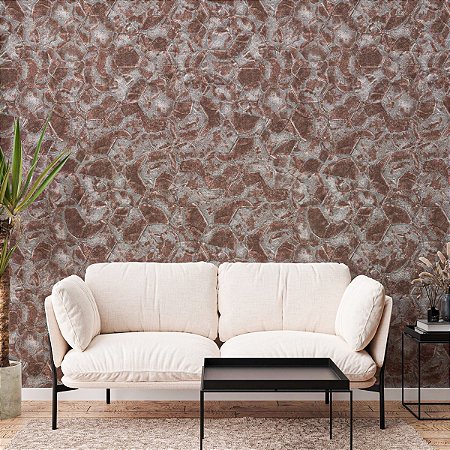 Papel De Parede Vinílico Texturizado Pedra Marrom Lavável