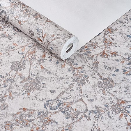 Papel De Parede Lavável Vinílico Texturizado Floral Cinza