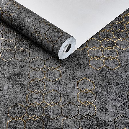 Papel De Parede Vinílico Lavável Geométrico Cinza Grafite