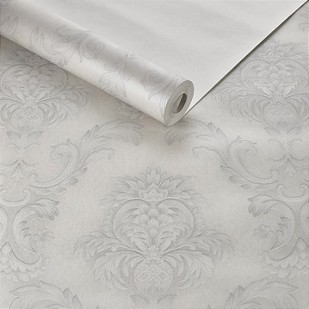 Papel De Parede Importado Lavável Arabesco Cinza Glitter