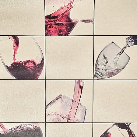 Papel De Parede Vinílico Temático Off White Taças Vinho