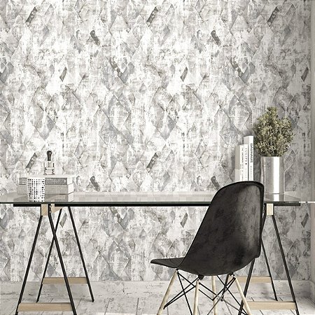 Papel De Parede Vinílico Cinza Gelo Geométrico Lavável 10m