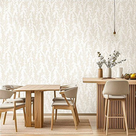 Papel De Parede Vinílico Texturizado Folhas Bege Lavável 10m