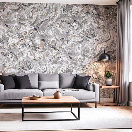 Papel De Parede Rolo Vinílico Texturizado Cinza Marmorizado