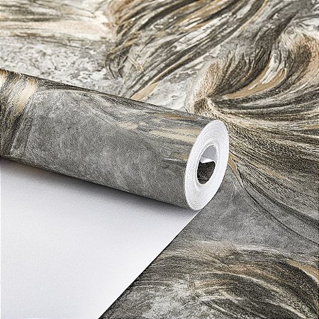 Papel De Parede Lavável Texturizado Cinza Dourado Vinílico