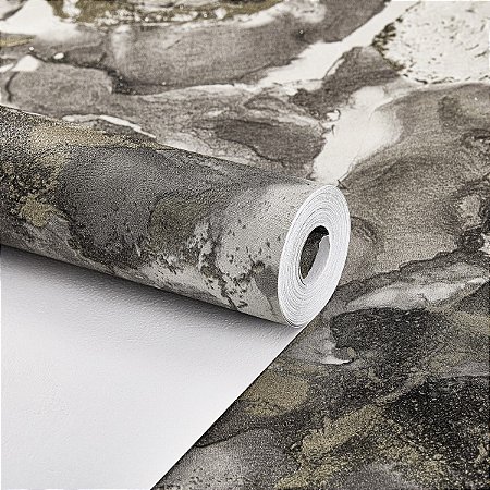 Papel De Parede Vinílico Texturizado Cinza Dourado Moderno