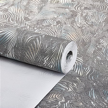 Papel De Parede Vinílico Texturizado Cinza Azul Moderno 10m