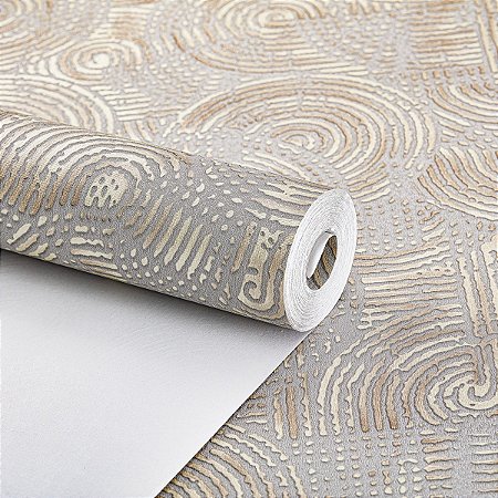 Papel De Parede Vinílico Texturizado Cinza Dourado Moderno
