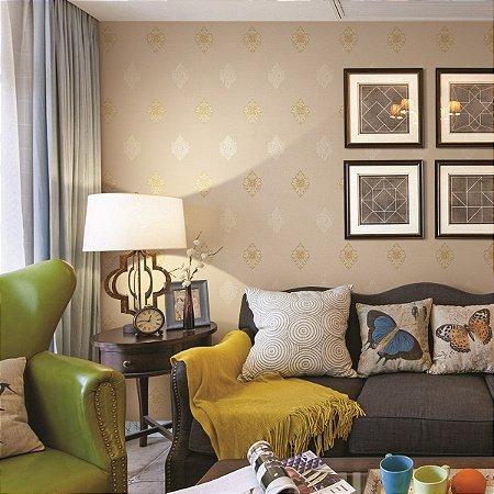 Papel De Parede Importado Texturizado Marrom Claro Com Arabescos