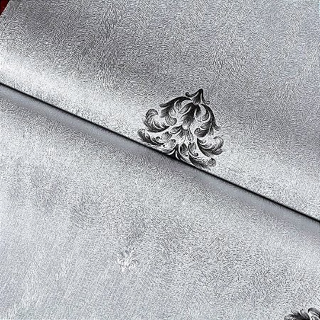 Papel De Parede Importado Lavável Cinza Arabesco Preto