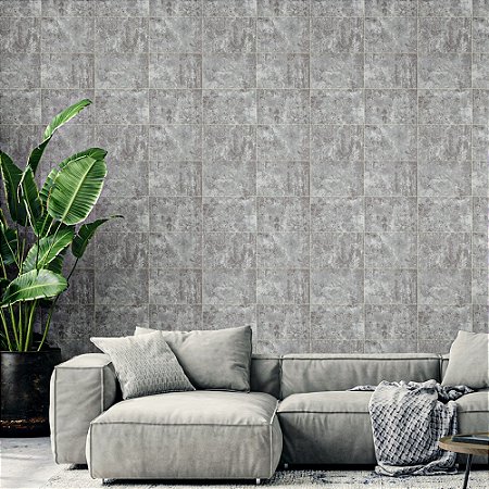Papel De Parede Vinílico Texturizado Cinza Cimento Lavável