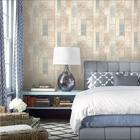 Papel De Parede Lavável Textura Madeira Azulejo Português