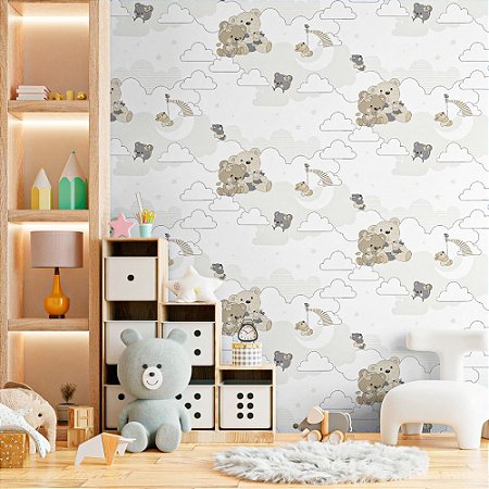 Papel De Parede Infantil Texturizado Ursinho Nuvem Lavável