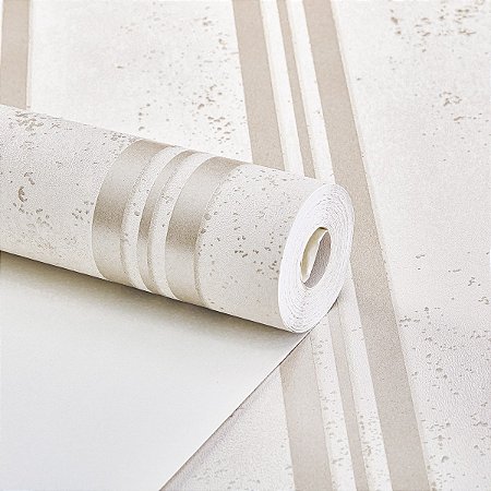 Papel De Parede Vinílico Texturizado Creme Listrado Moderno