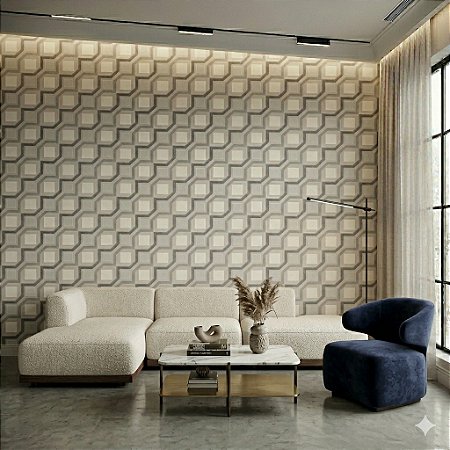 Papel De Parede Importado Lavável Geométrico Quadrado Cinza