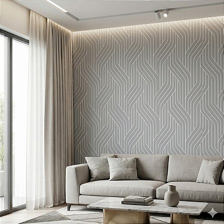 Papel De Parede Importado Famous Scence Linhas Cinza Com Prata