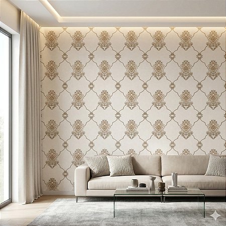 Papel De Parede Texturizado Vinílico Lavável Bege Dourado