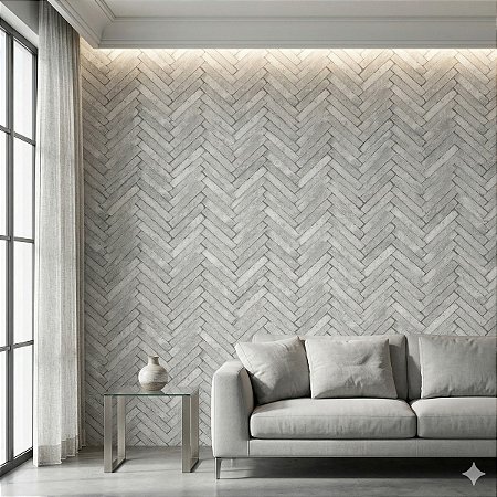 Papel Parede Vinílico Texturizado Branco Cinza Chevron 10m