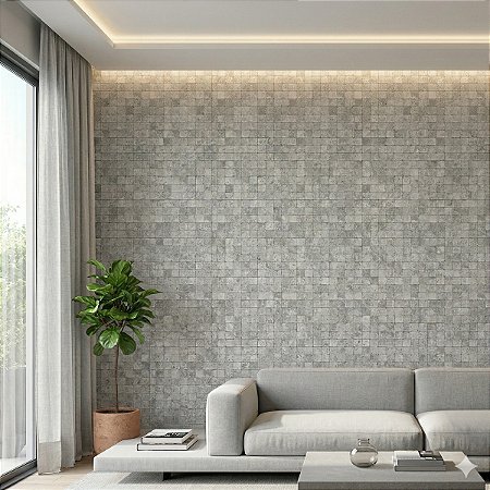 Papel De Parede Textura Ladrilho Pastilha 3d Cinza Claro