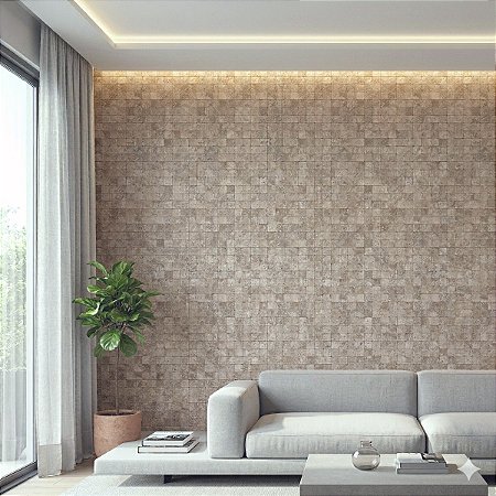 Papel De Parede Textura Ladrilho Pastilha 3d Marrom Claro