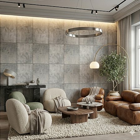 Papel Parede Vinílico Texturizado Cimento Cinza Lavável 10m