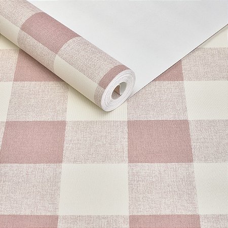 Papel De Parede Xadrez Rosa Vinílico Texturizado Lavável