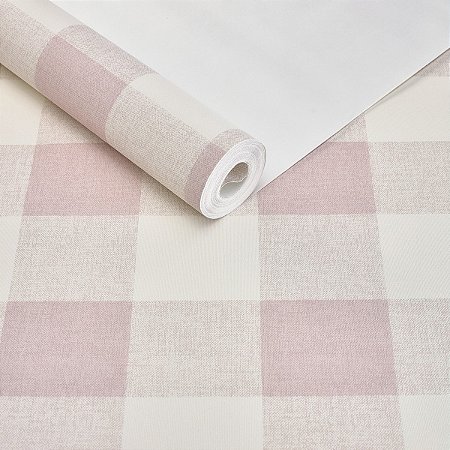 Papel De Parede Vinílico Xadrez Rosa Lavável E Texturizado
