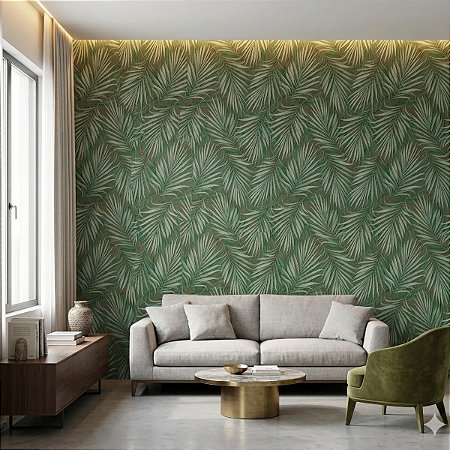 Papel De Parede Vinílico Texturizado Verde Folhas Moderno