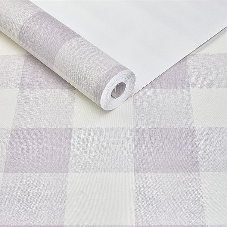 Papel De Parede Xadrez Lilas Vinilico Lavavel Texturizado