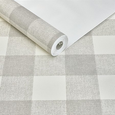 Papel De Parede Vinílico Texturizado Xadrez Cinza Claro 10m