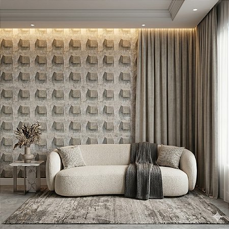 Papel De Parede Importado Texturizado Lavável Geométrico Cubo