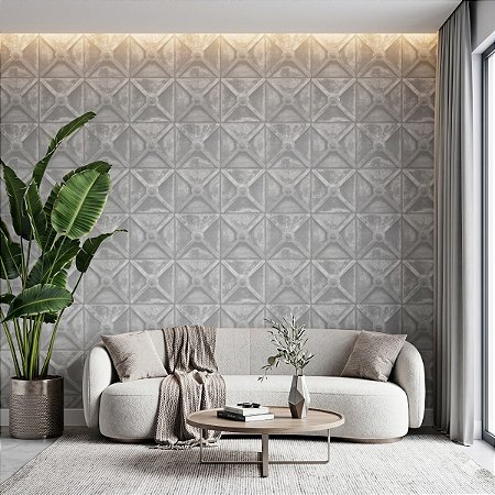 Papel De Parede Geométrico Texturizado Lajotas 3d Cinza