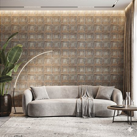 Papel De Parede Vinílico Texturizado Marrom Cinza Geométrico