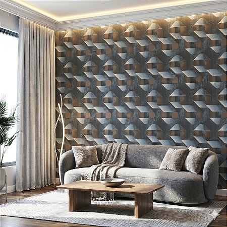 Papel De Parede Vinílico Texturizado Geométrico Cinza Marrom