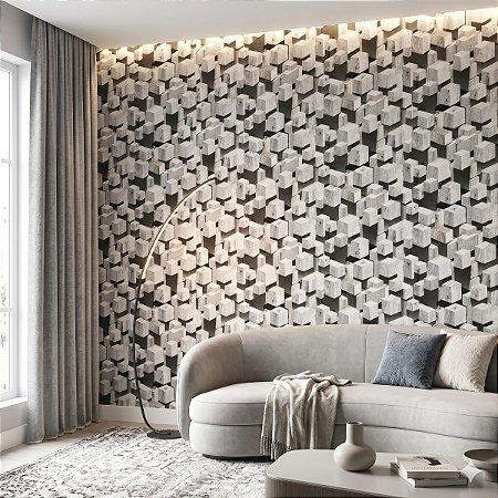 Papel De Parede Texturizado Vinílico Geométrico Preto Cinza