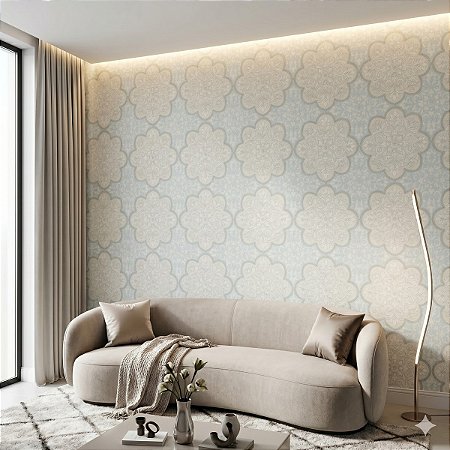 Papel De Parede Importado Texturizado Azul Claro Com Mandalas