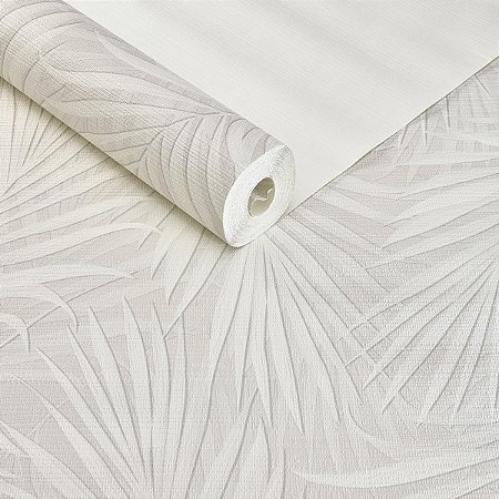 Papel De Parede Rolo Vinílico Off Gray Folhas Lavável