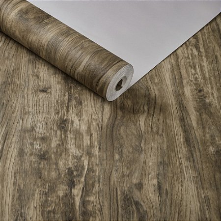 Papel De Parede Vinílico Rústico Texturizado Madeira Marrom