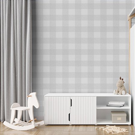 Papel De Parede Alto Padrão Xadrez Cinza Vinílico Lavável
