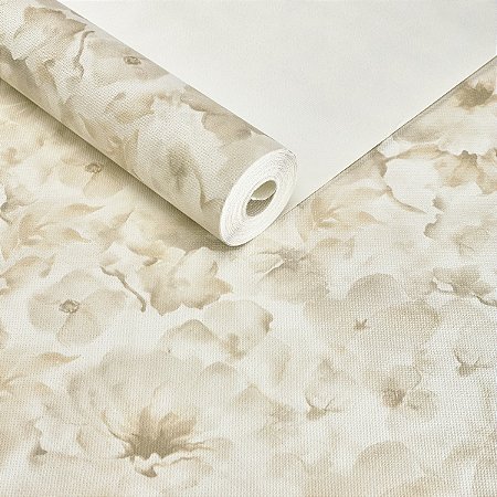 Papel De Parede Floral Vinílico Texturizado Bege Lavável 10m