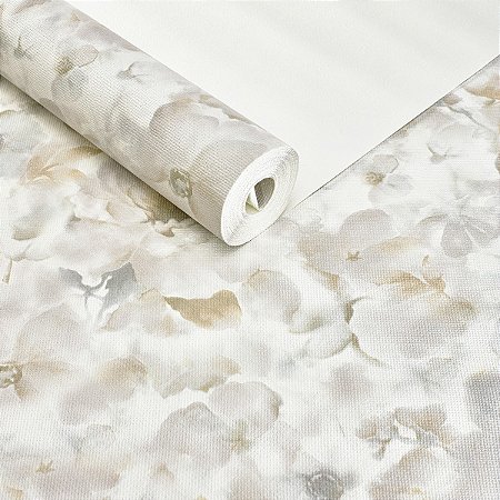 Papel De Parede Vinílico Creme Floral Lavável Texturizado